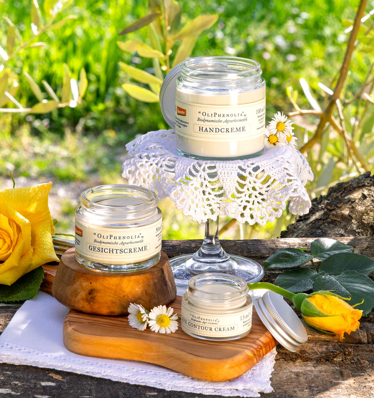 Gesichtscreme, Handcreme und Augenkonturcreme
