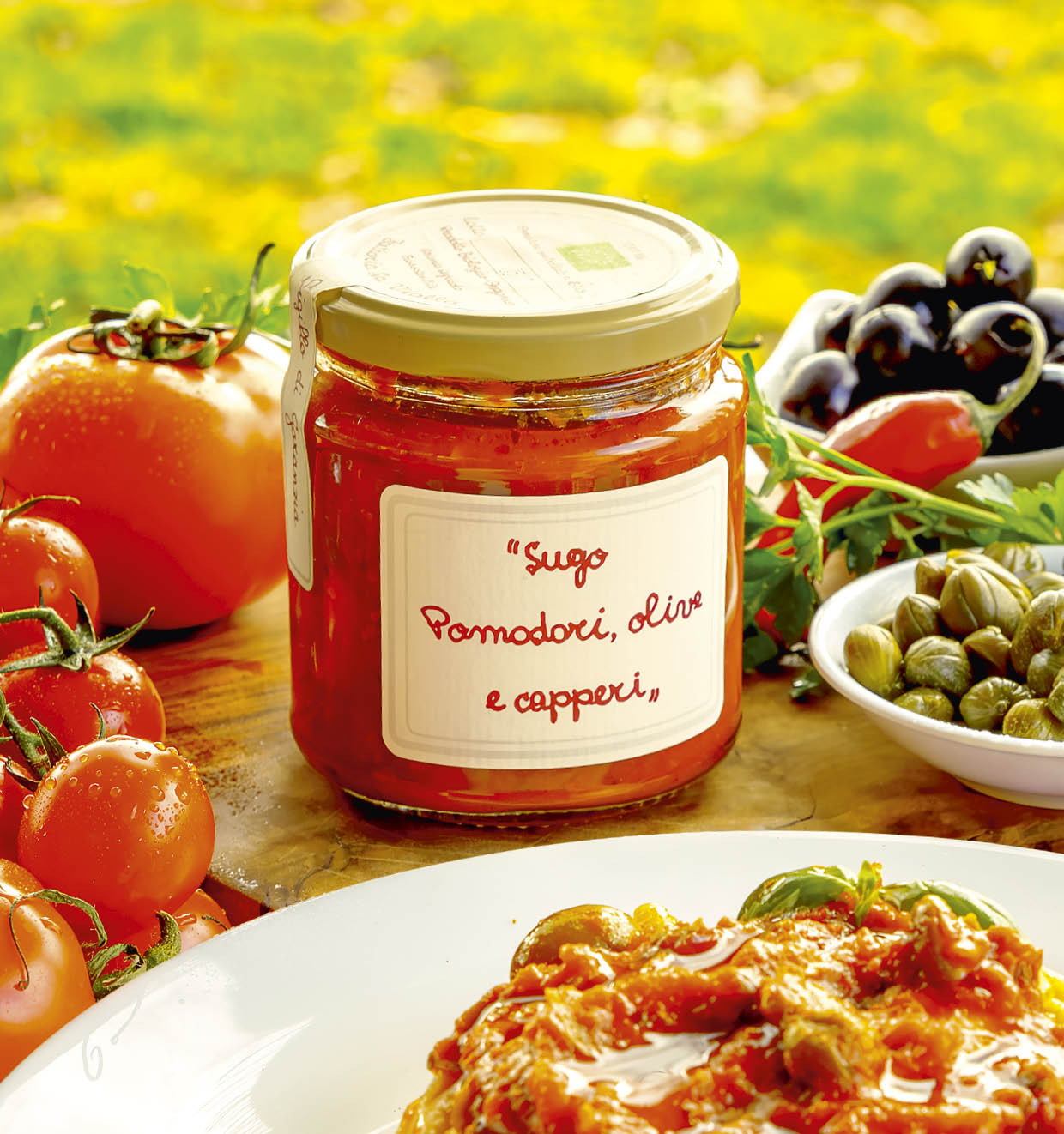 Soße aus Tomaten, Oliven und Kapern