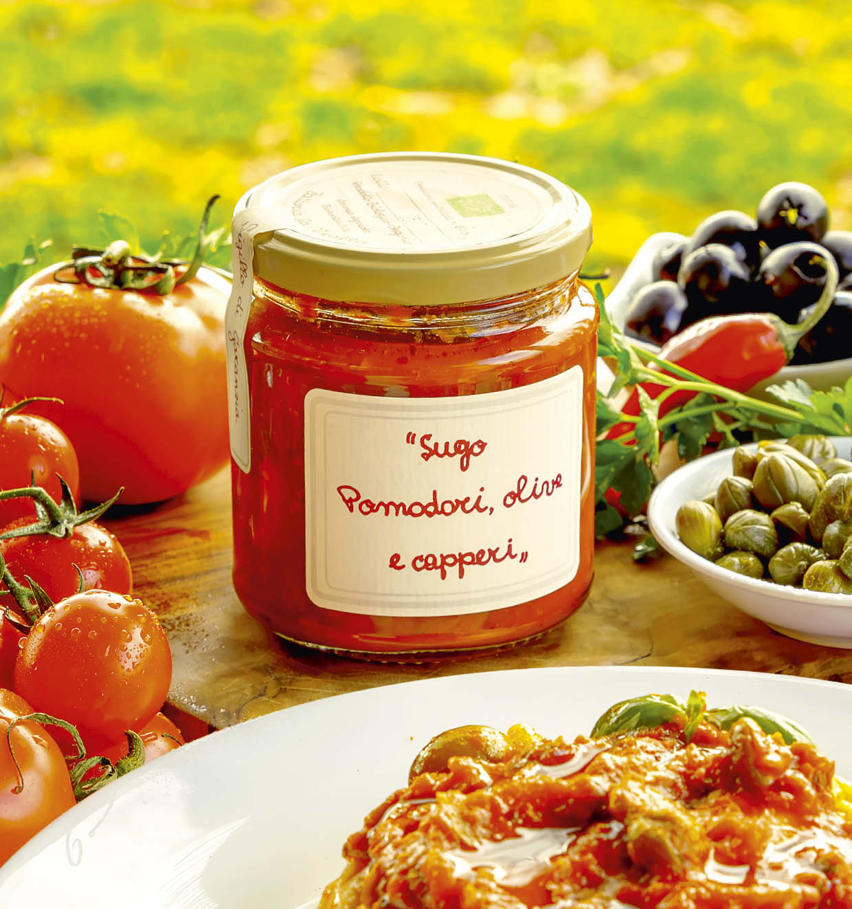 Soße aus Tomaten, Oliven und Kapern