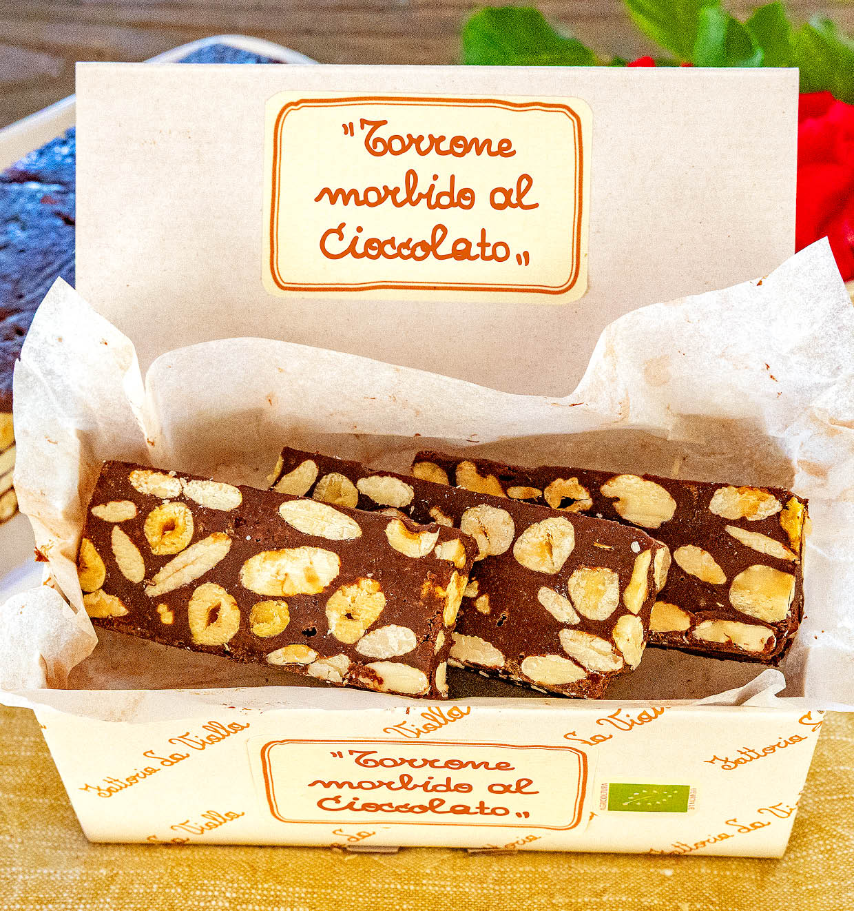 Zachte biologische Nougat met Chocolade