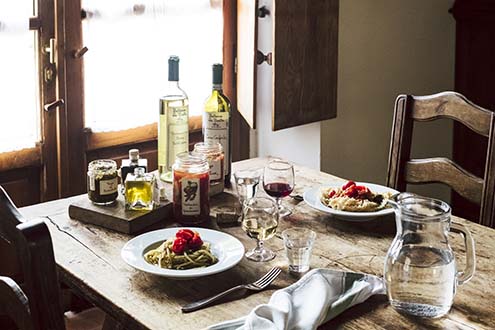 table with food and wines