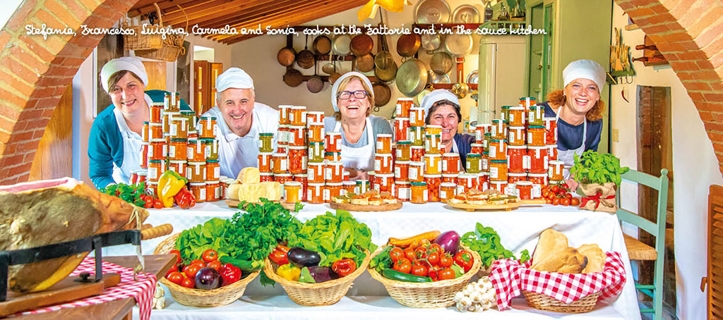 Lots of jars of pasta sauces, jams and other products are prepared every day by Fattoria La Vialla’s cooks 